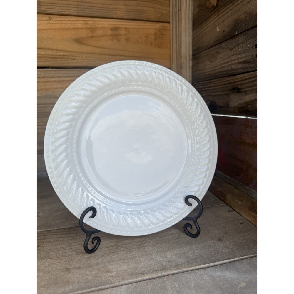 VTG Gibson White Embossed Braid With Dot Rim Design Ceramic Round Dinner Plate
